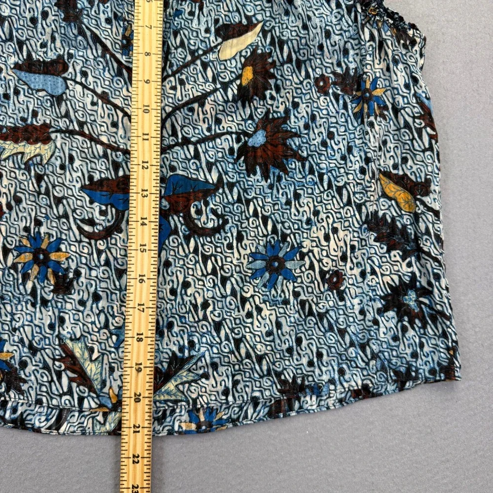 Ulla Johnson Blue Batik Floral Ruffle Cap Sleeve Cotton Viscose Top Size 10